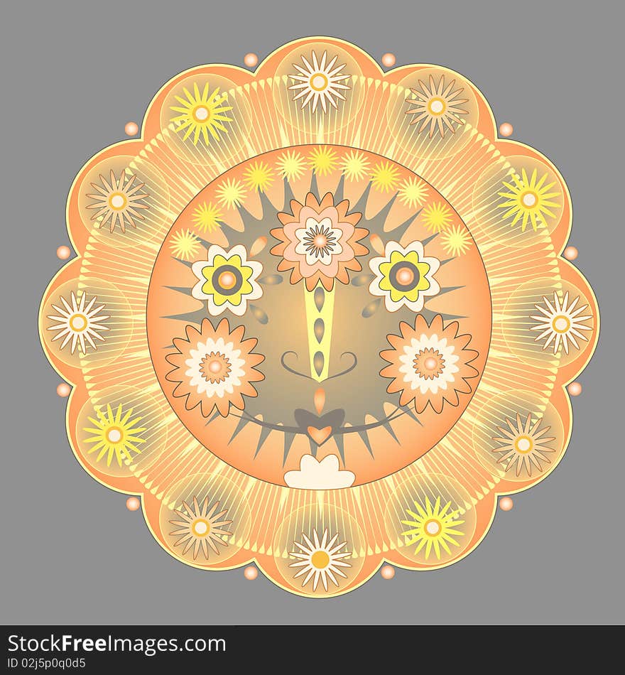 Ornamental stylized sun shaped pattern. Ornamental stylized sun shaped pattern.