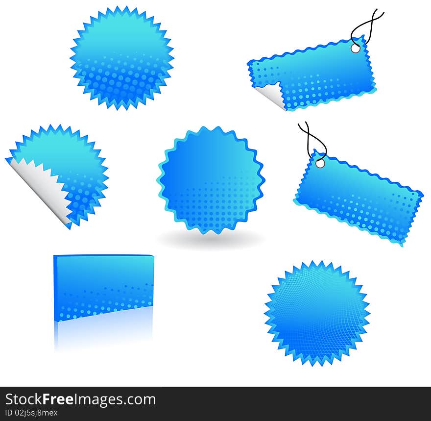 Illustration of stickers, blue, halftone