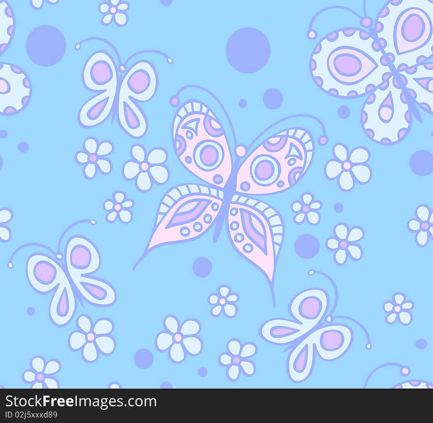 Pattern with butterflies and flowers