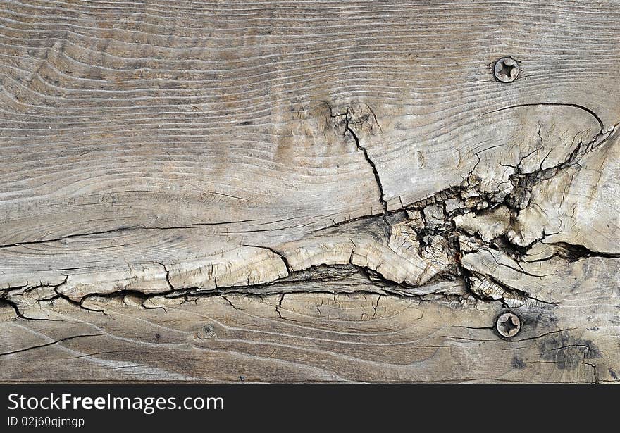 Closeup of cracked wood with two nails on the side. Closeup of cracked wood with two nails on the side.