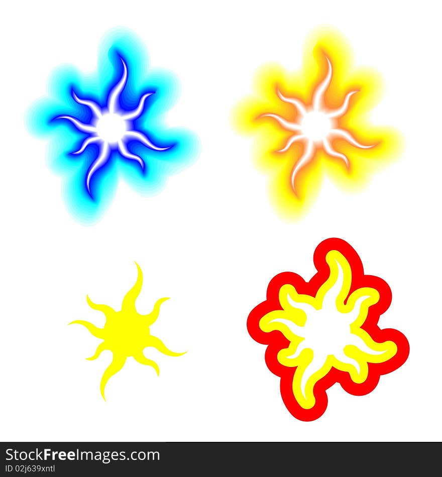 Four types abstract sun, star