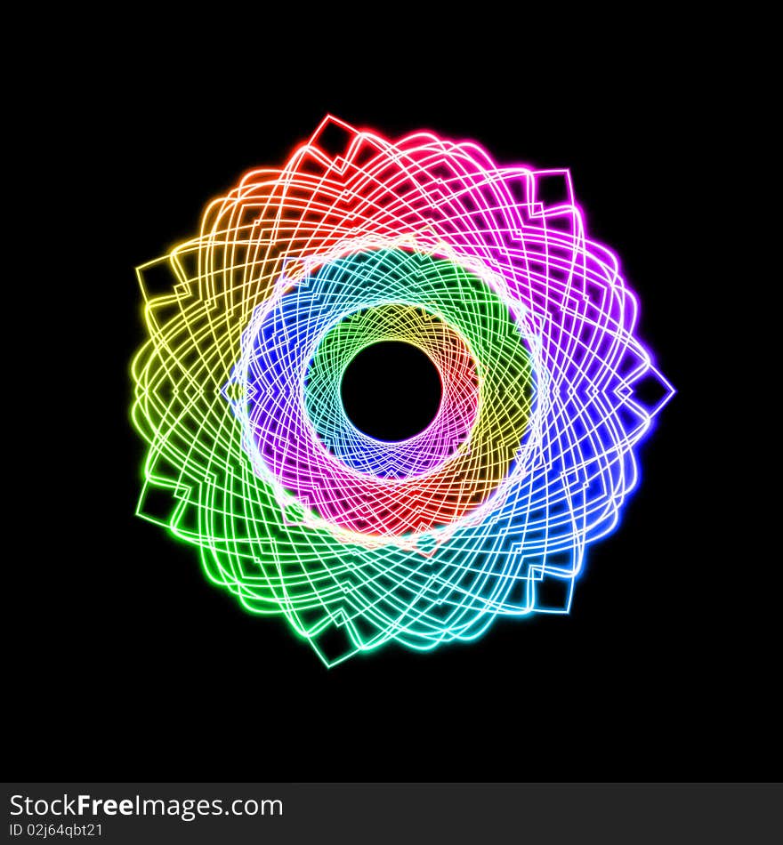 Abstract art element of a colorful rainbow spectrum wheel on black background. Abstract art element of a colorful rainbow spectrum wheel on black background