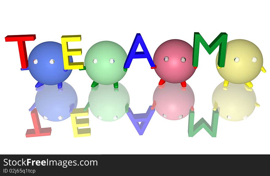 An illustration of a diverse team holding up the letters to spell TEAM