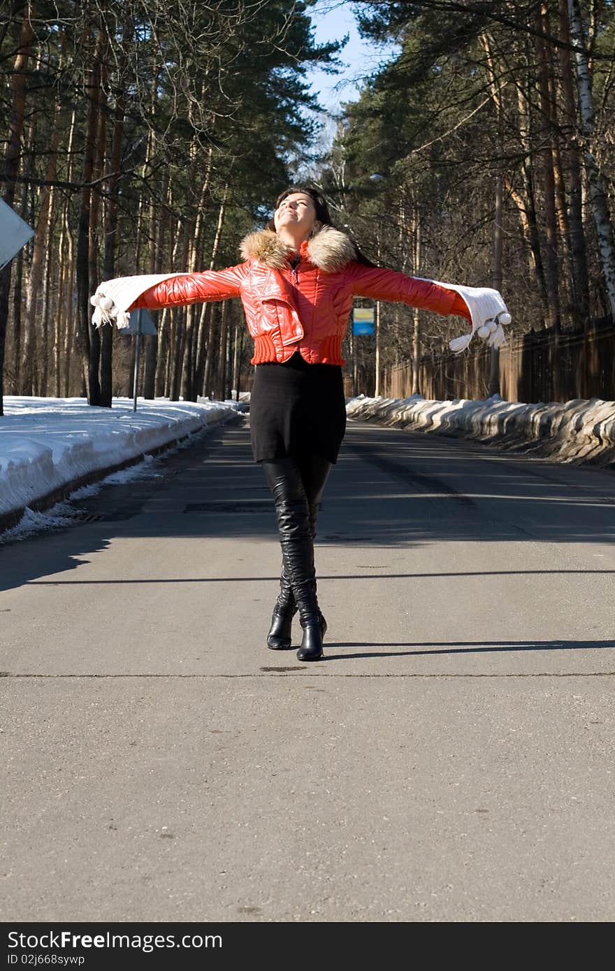 Happy woman walking outdoor