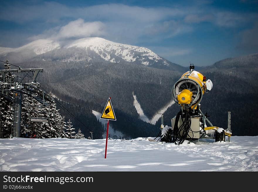 Winter landscape. View of the mountains.