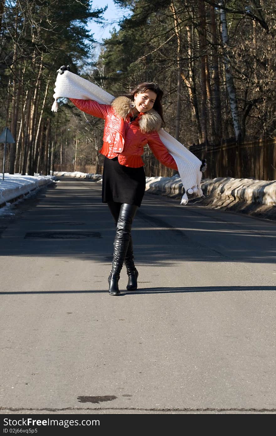 Happy girl walking outdoor in park