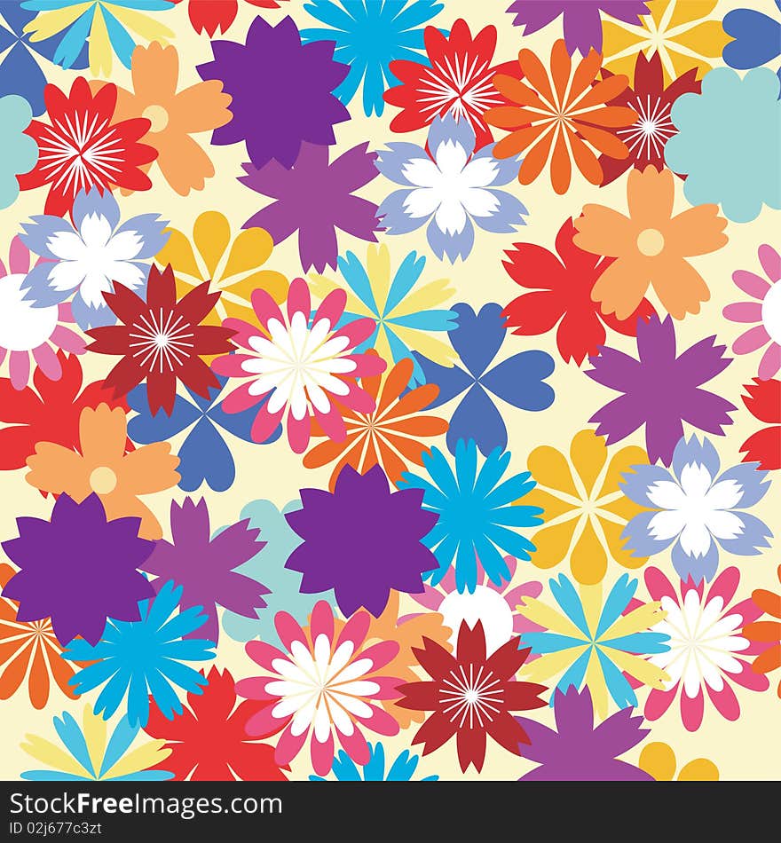 Seamless flower background on yellow