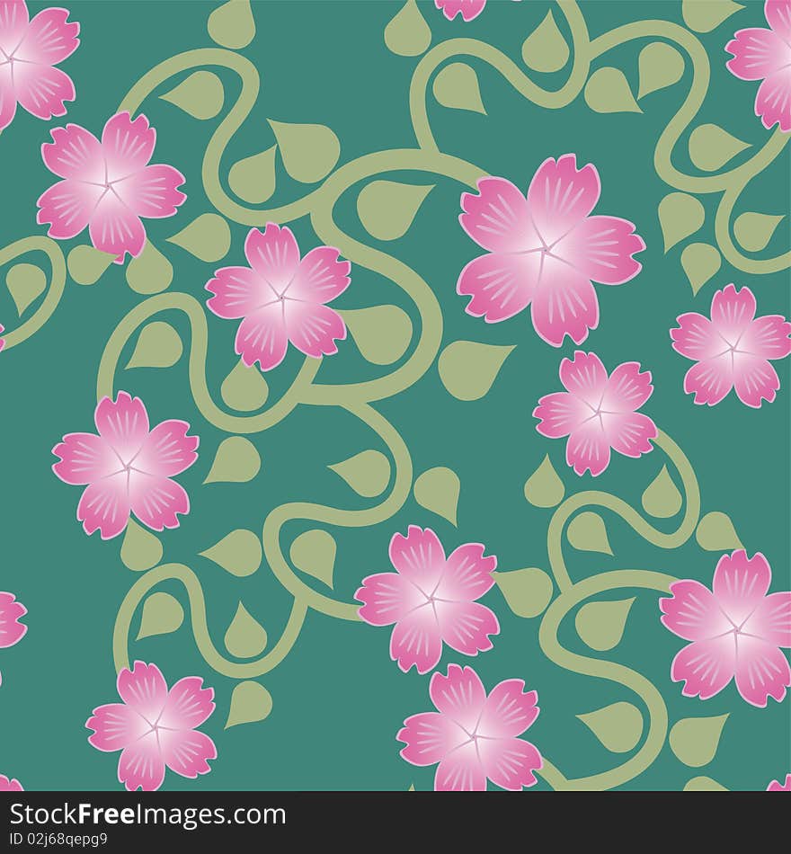 Seamless background with flowers on green