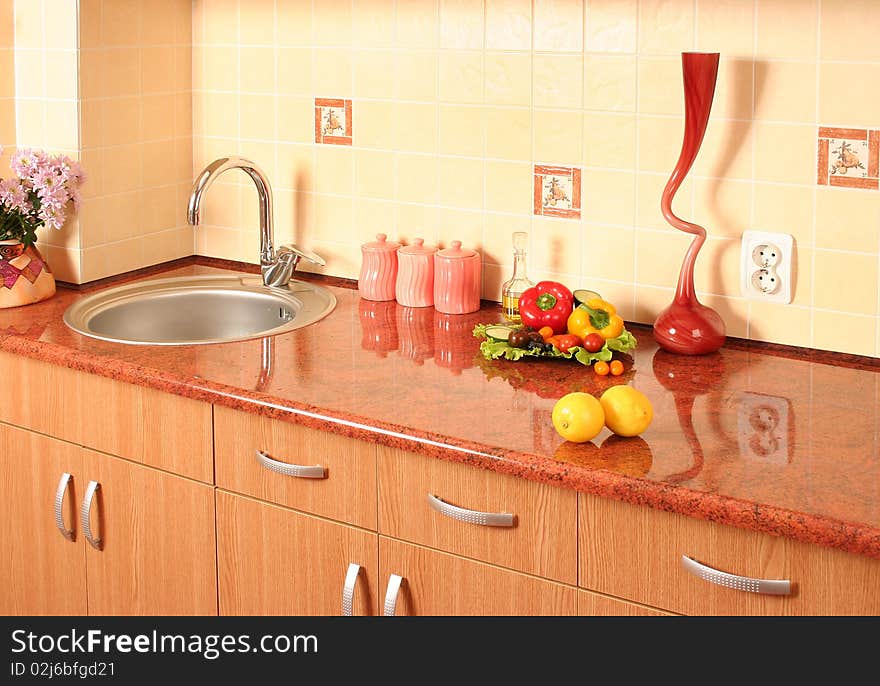 Fresh vegetables in a cosy kitchen. Fresh vegetables in a cosy kitchen