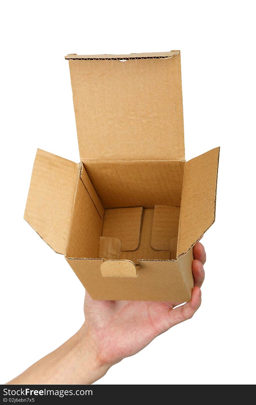 Man hand with a box isolated  background