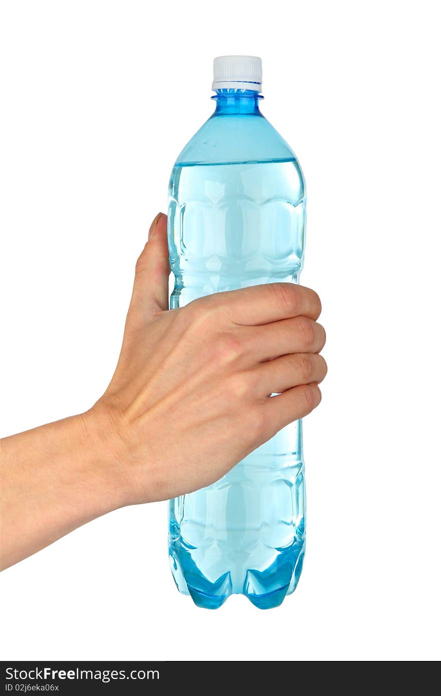 Man s hand with  plastic  bottle