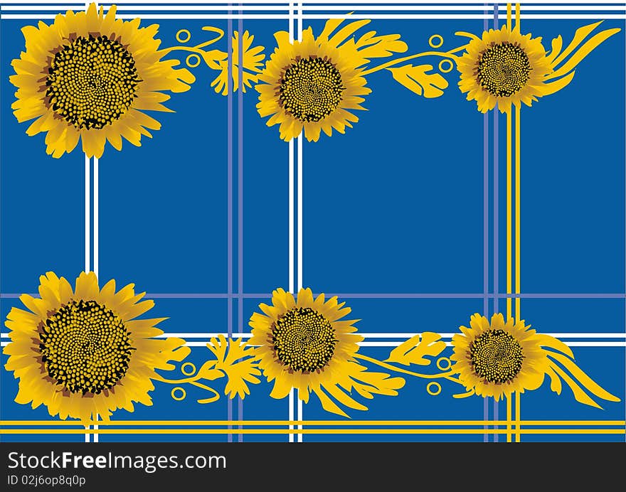 Yellow sunflowers pattern on blue