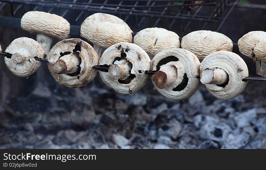 Mushrooms on a grill