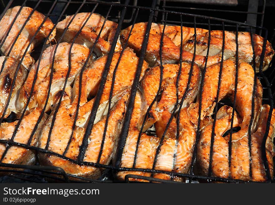 Red trout fried on a grill. Red trout fried on a grill