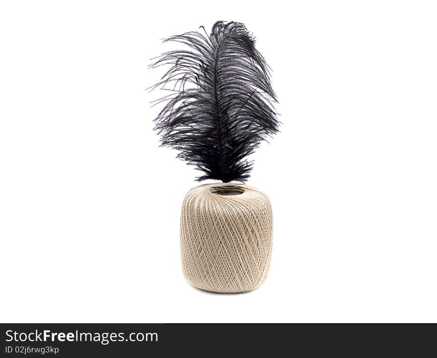 Black ostrich feather on the clew  on white