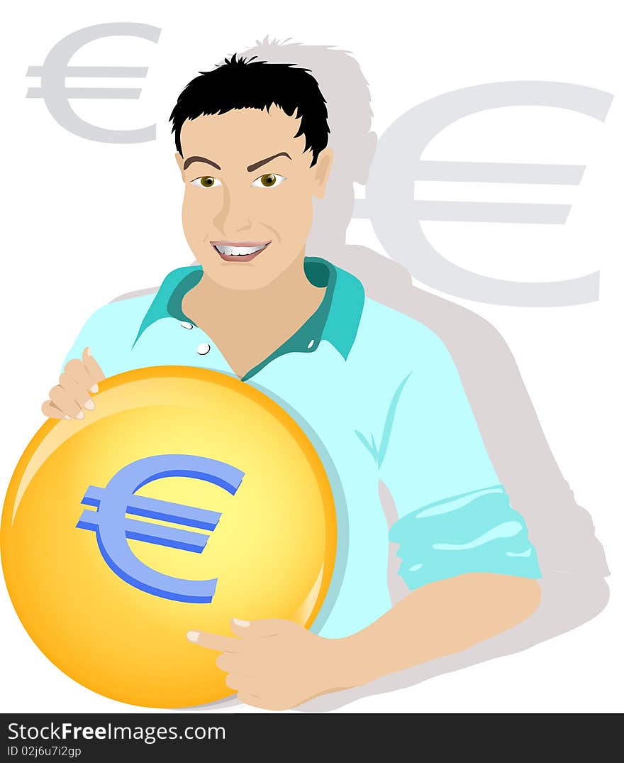 Man who holds the euro. Man who holds the euro