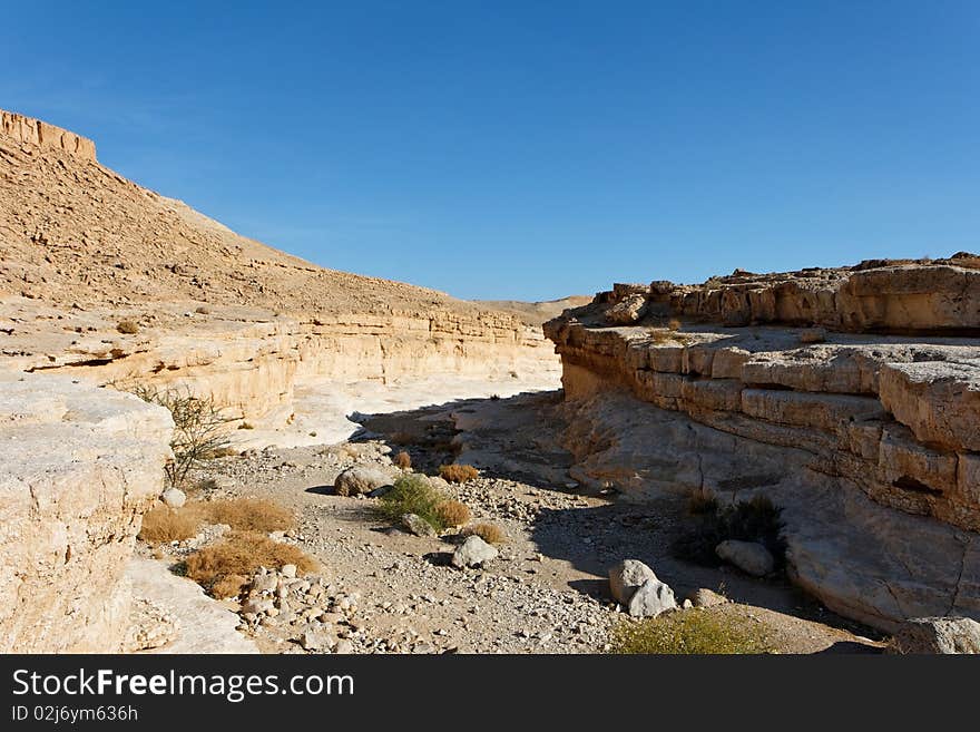 Canyon in the rocky desert in the Middle East