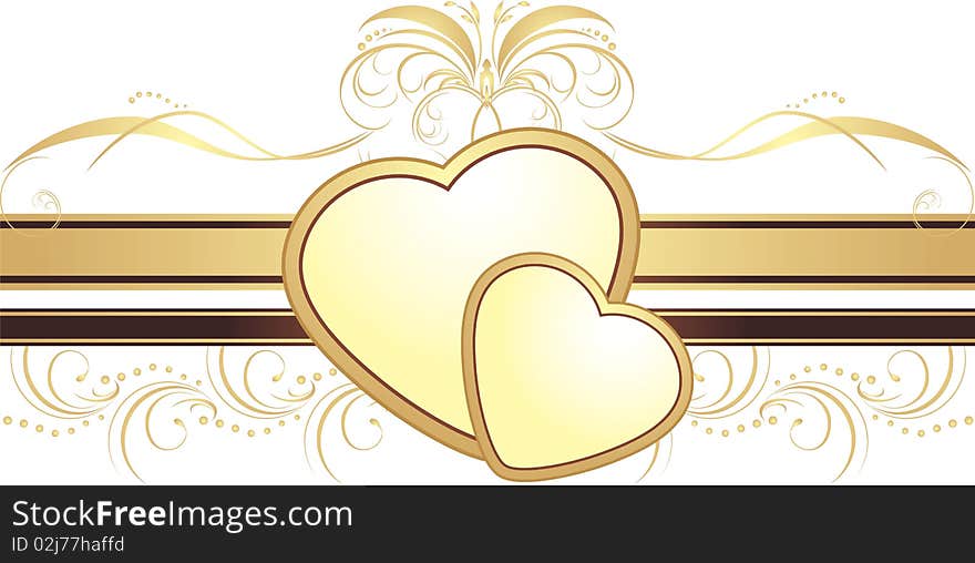 Hearts With Ornament. Decorative Element