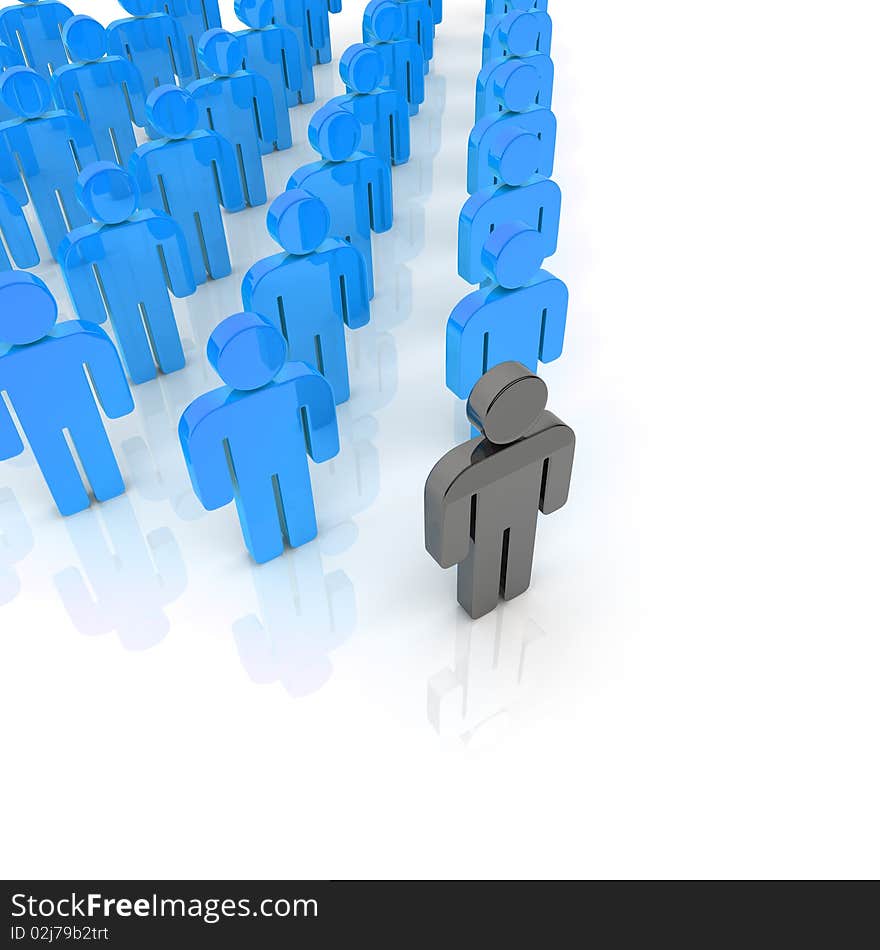 Illustration with crowd of people with black leader (blue collection). Illustration with crowd of people with black leader (blue collection)