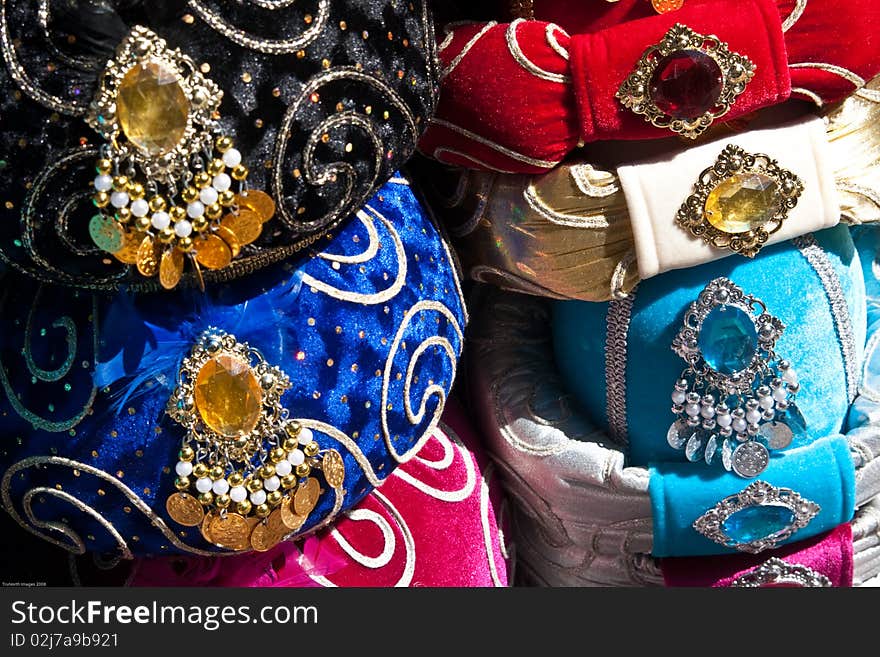 Traditional Turkish Sultan hats in a pile. Traditional Turkish Sultan hats in a pile