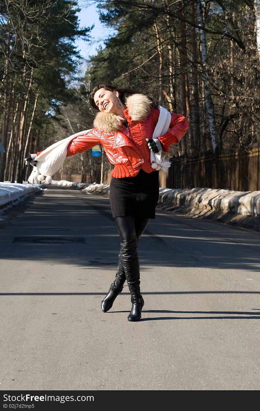 Happy woman walking outdoor