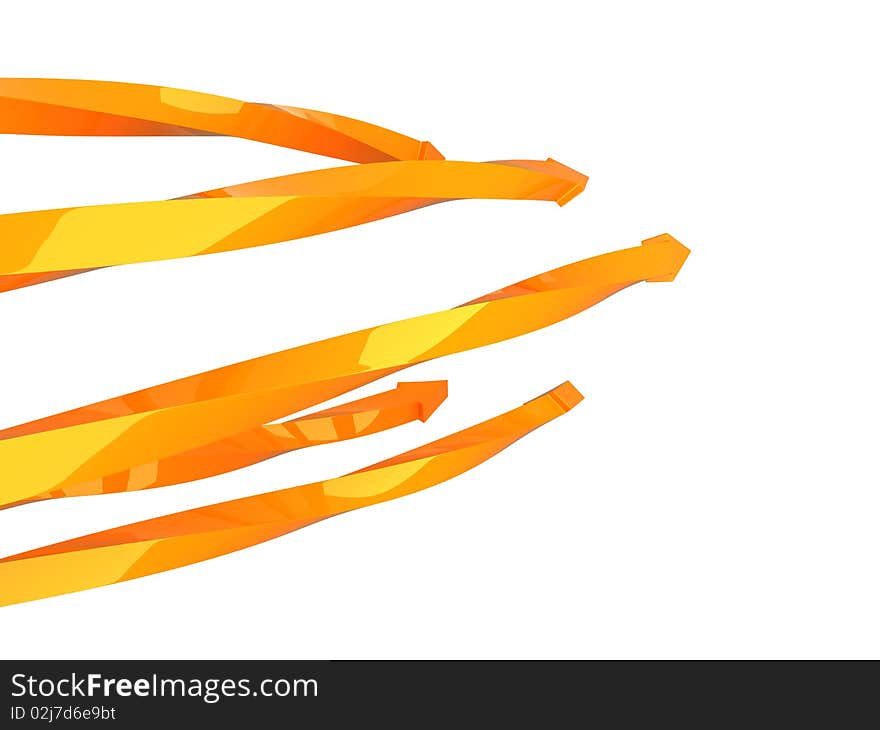 Illustration with orange twisted arrows on white. Illustration with orange twisted arrows on white