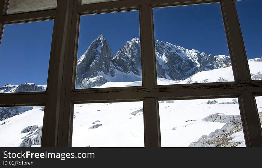 Yulong snow moutian, china. looking from a window. Yulong snow moutian, china. looking from a window.