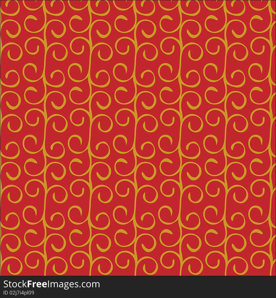 Red seamless with  brownish curve element design. Red seamless with  brownish curve element design