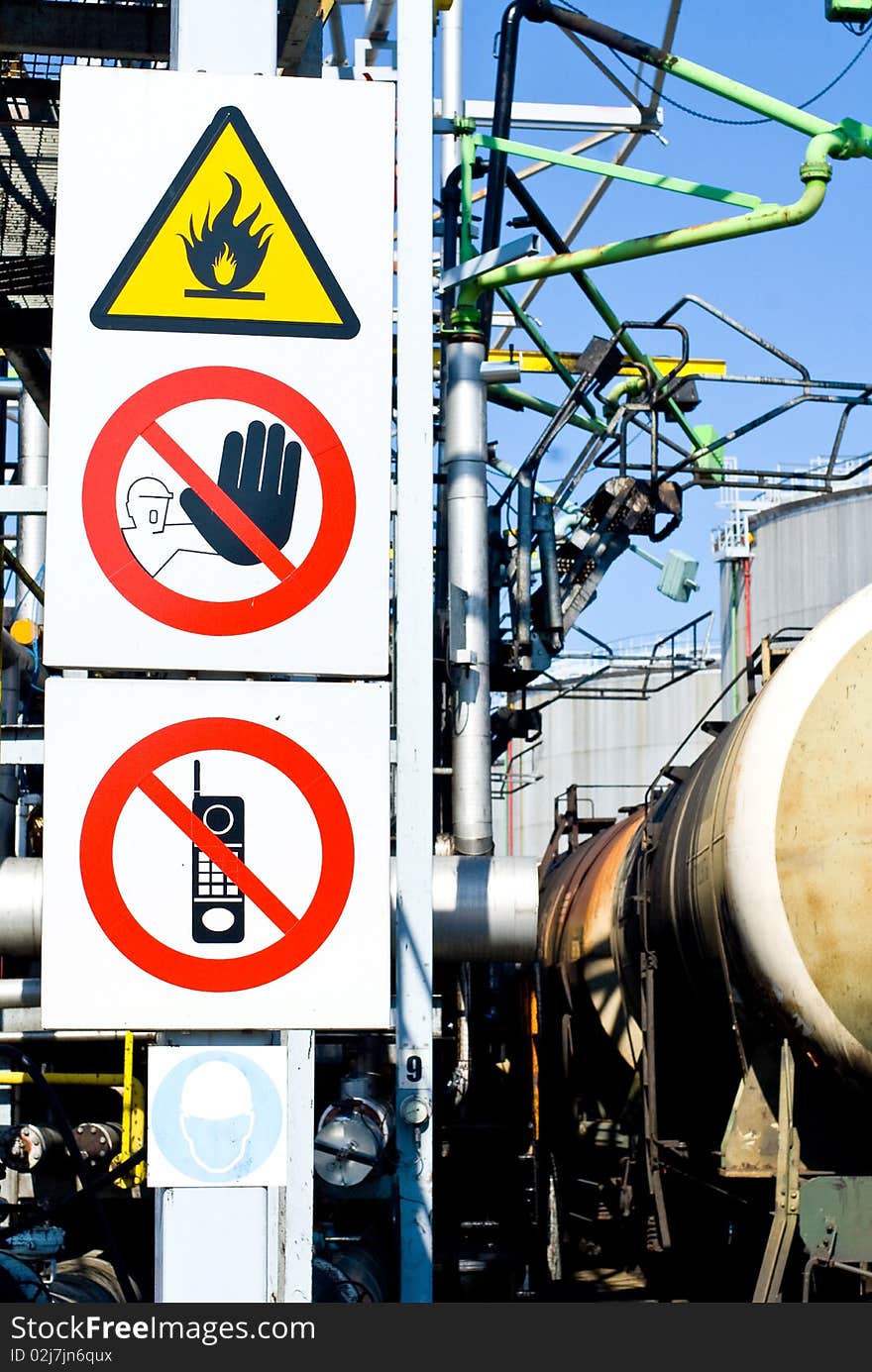 Warning signs at an oil terminal