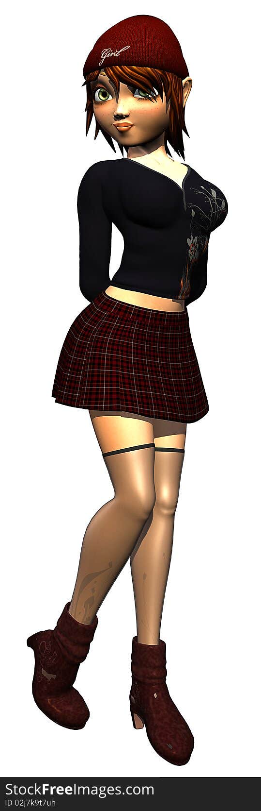 Grunge pinup girl using hat and boots