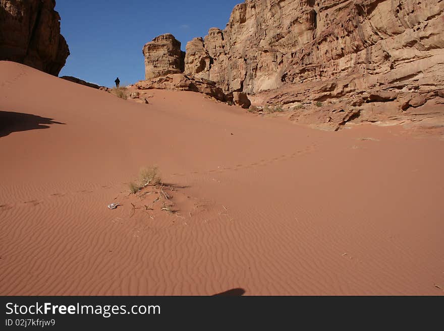 Asia,Jordan, desert Wadi Rum, ample space of the sand red, partycular rocks. Asia,Jordan, desert Wadi Rum, ample space of the sand red, partycular rocks