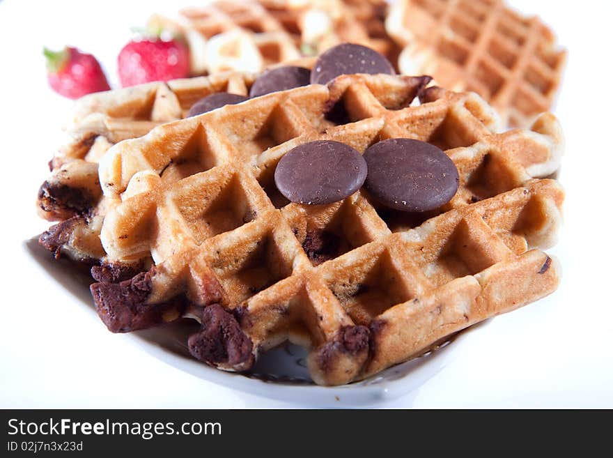 Waffles from integral wholegrain with chocolate, on plate