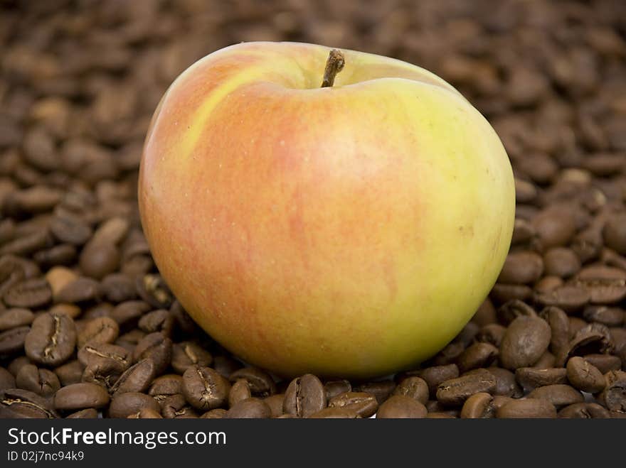 Apple on the coffee beans