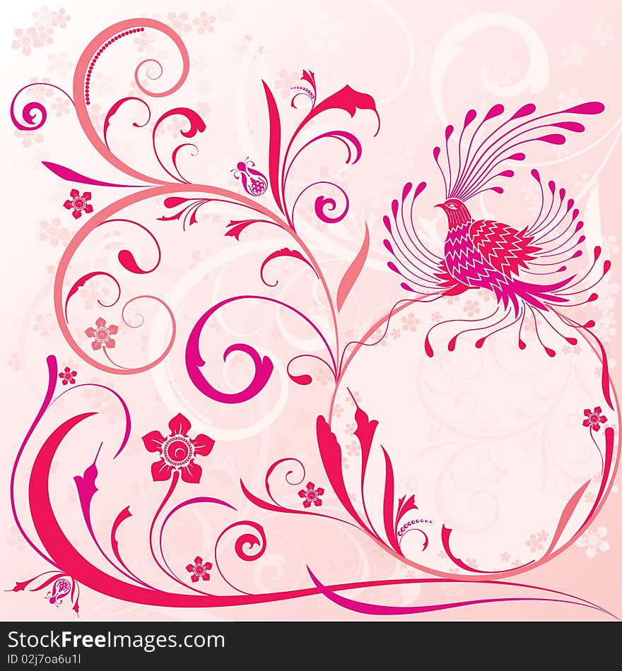 Vectorized ornate design with a fairy bird. All elements are separated. Color can be change by two key colors.