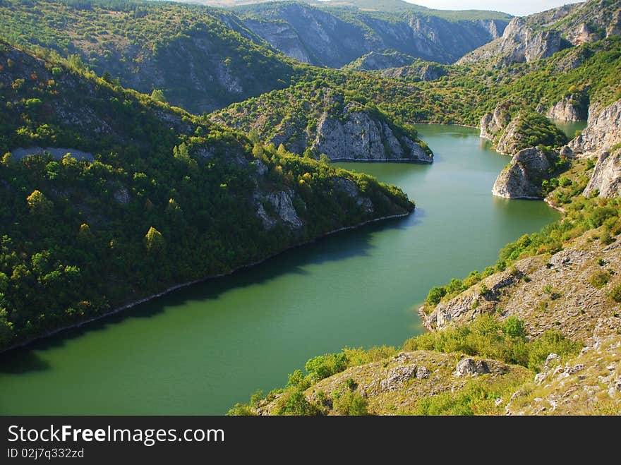 Beautiful natural river canyon with mountains