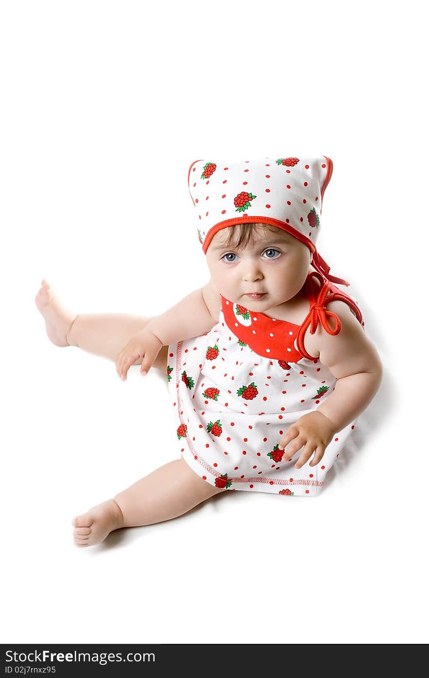 Baby girl sitting  on white background. Baby girl sitting  on white background