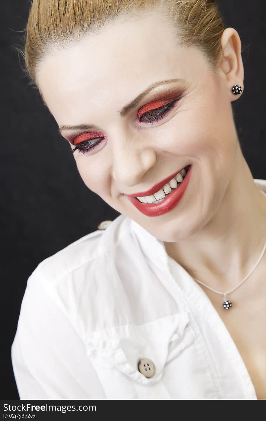 Female portrait with a red makeup