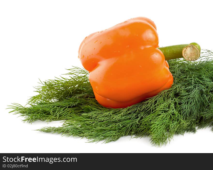 Orange pepper and dill isolated on white background