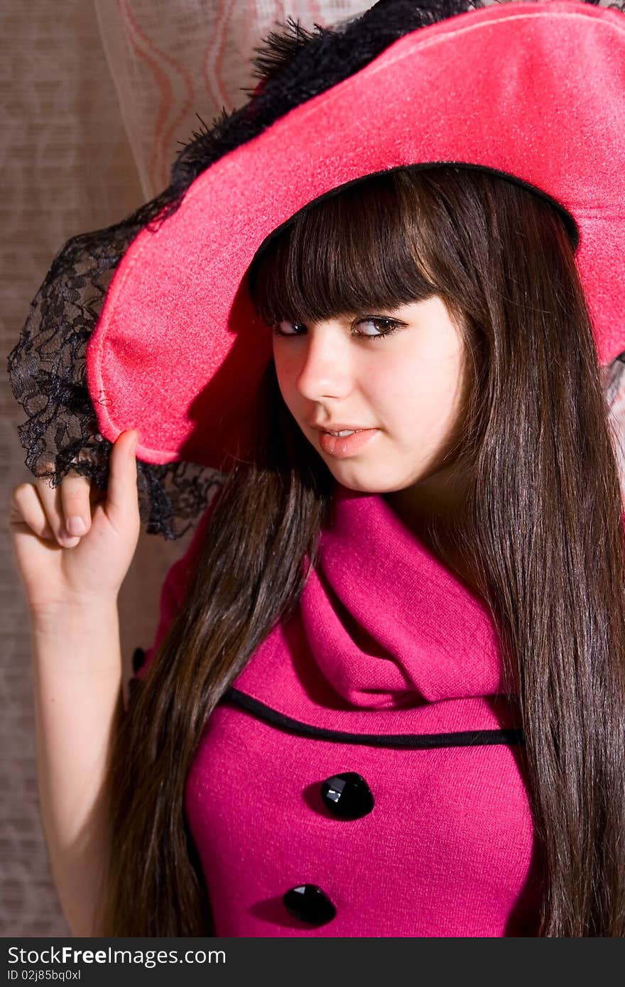 Lovely teen girl in dress and hat. Lovely teen girl in dress and hat