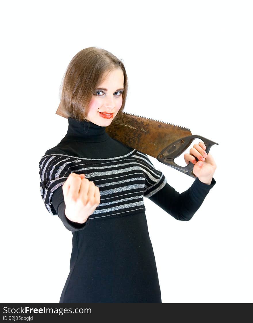 Lovely Teen Girl With Saw