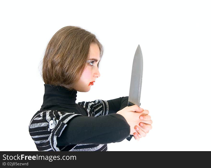 Lovely teen girl with knife