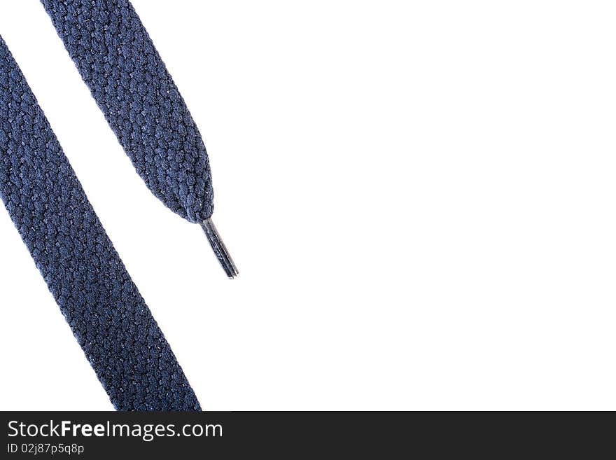 Wide laces of dark blue colour on a white background.