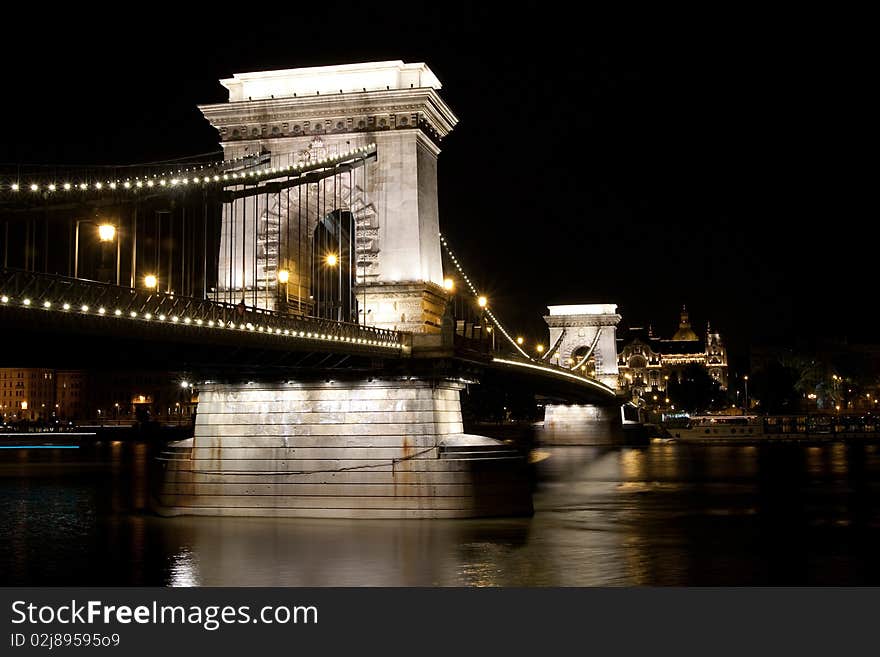 Chain bridge at night