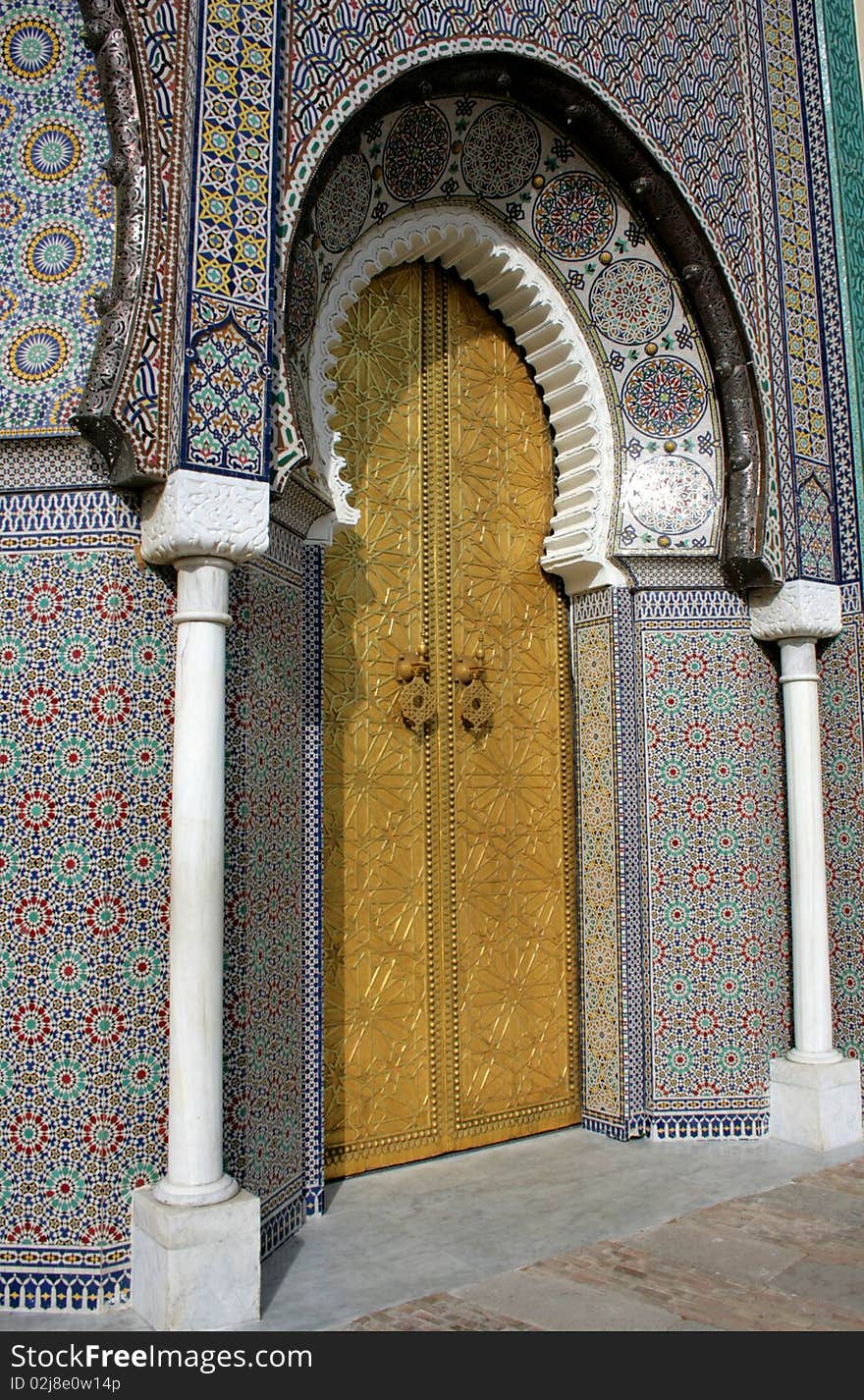 Main golden gates of royal palace in marrakesh