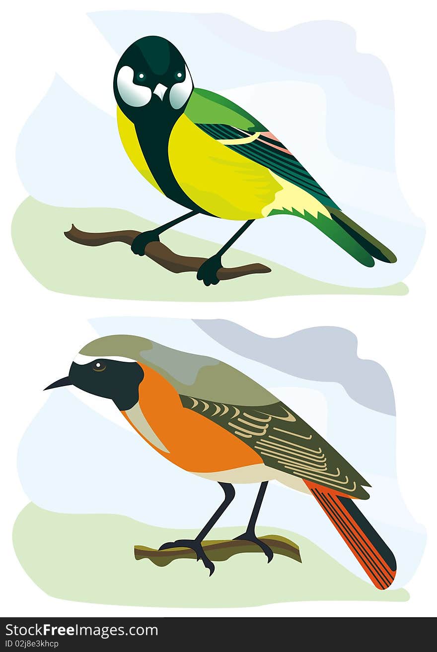 Illustration of two singing birds. Illustration of two singing birds