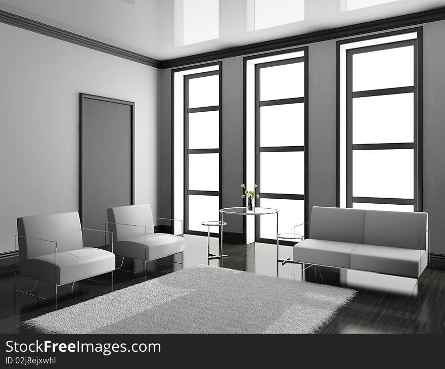 Modern interior of living room 3D