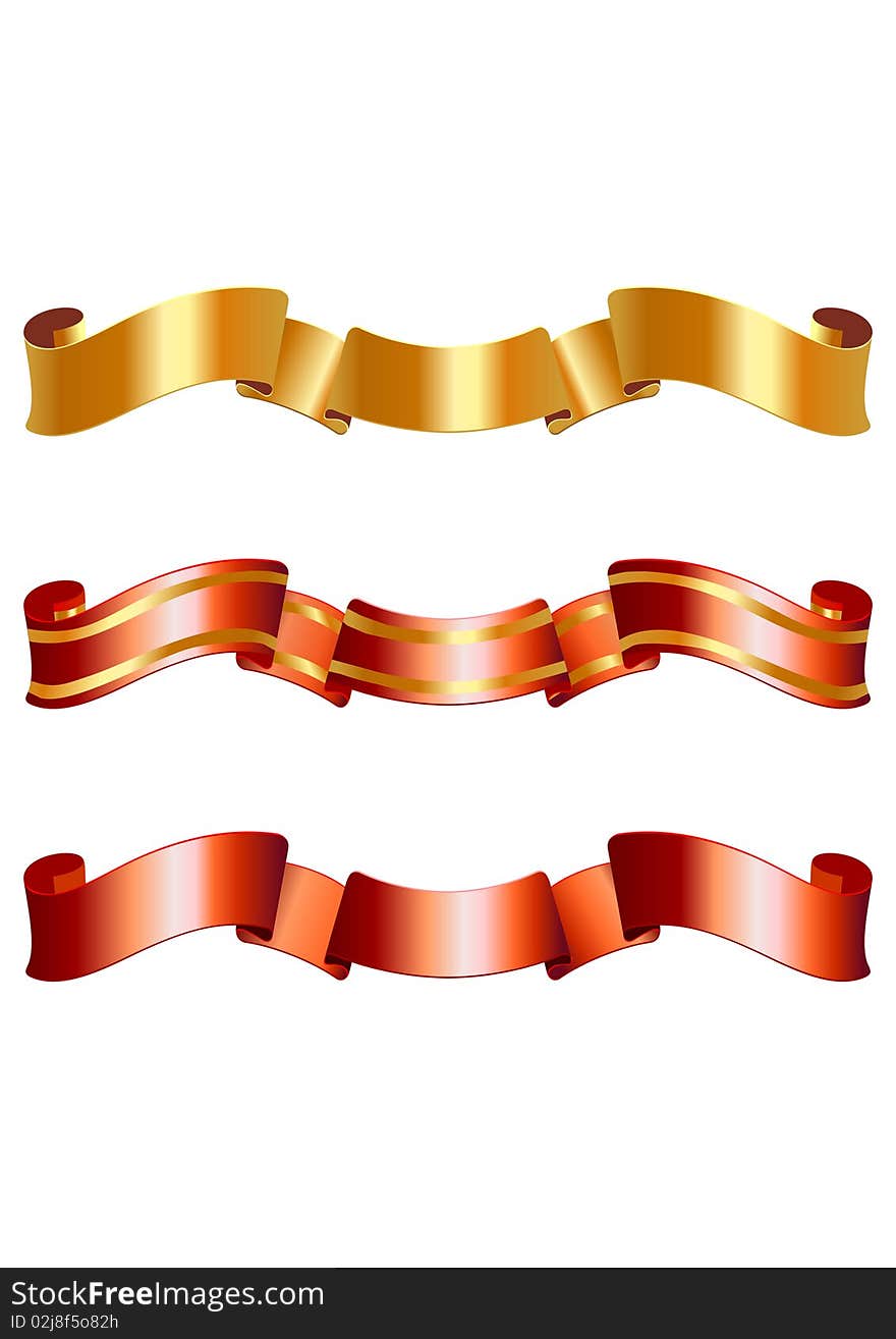 Set Of Vector Golden And Red Ribbons