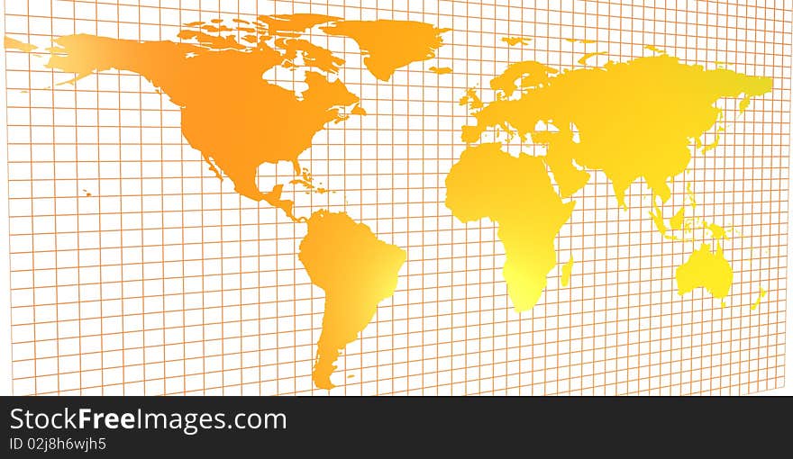 2D world map in a 3D space: America view.