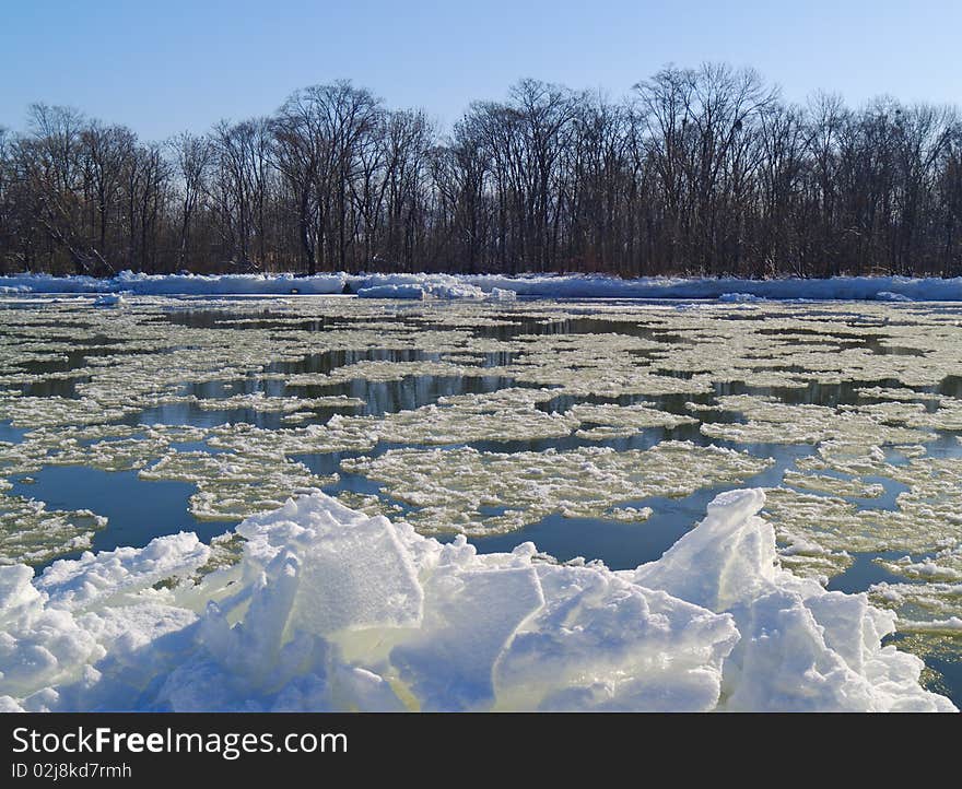 Ice on the river in the beginning of winter. Ice on the river in the beginning of winter