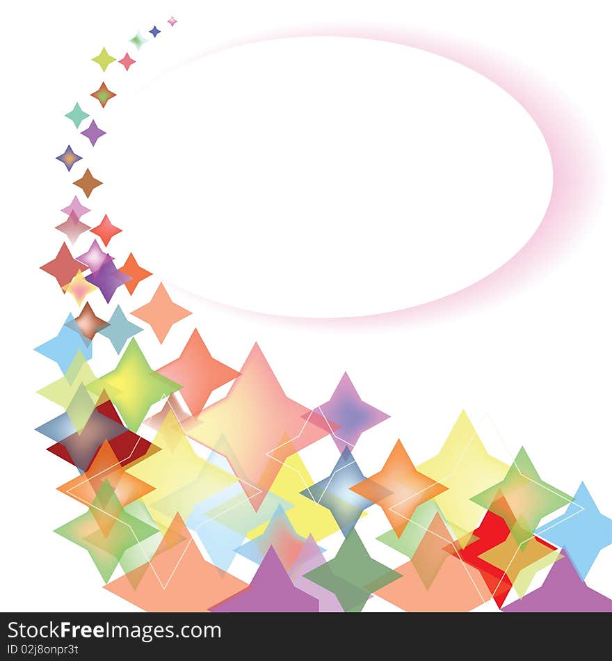 Abstraction of flying stars with a banner for a writing of the personal text on a white background